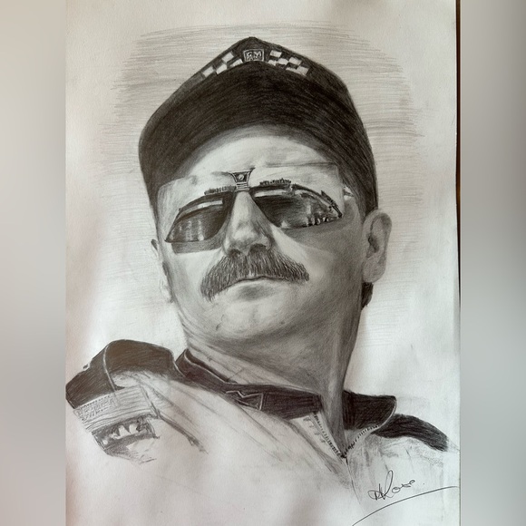 Dale Earnhardt Hand drawn pencil portrait signed by artist. Unframed thick paper - Picture 1 of 10